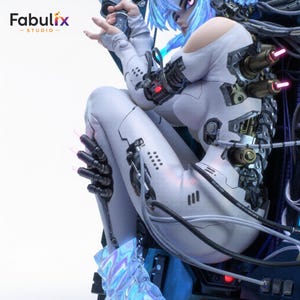Side angle view of Motoko Kusanagi STL file highlighting futuristic armor details, cybernetic components, and premium sculpt quality.