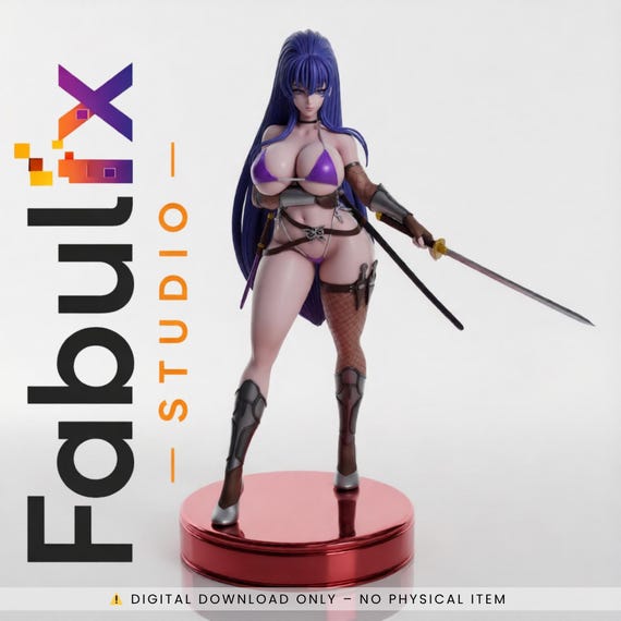 Anime Samurai Waifu STL, Resin Printable Female Warrior Statue, Unsupported Collectible Figure