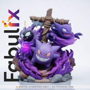 Ghost Monster Trio STL - süße Dark Spirit Creature 3D Print Statue PreSupported Resin Model 122 mm