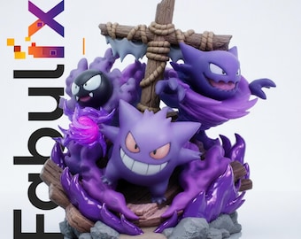 Ghost Monster Trio STL – Cute Dark Spirit Creature 3D Print Statue Presupported Resin Model 122mm