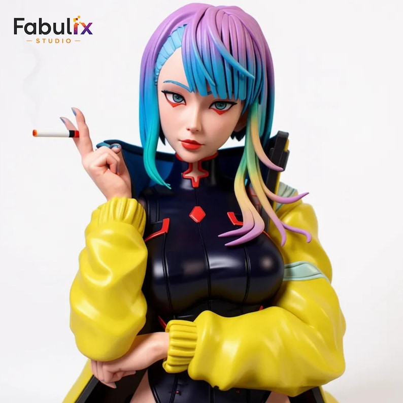 Detailed Lucy anime girl STL figure from Cyberpunk Edgerunners optimized for resin printing collectors and display enthusiasts