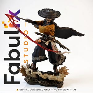 Atsu Ghost of Yotei STL samurai statue with dynamic katana slash
