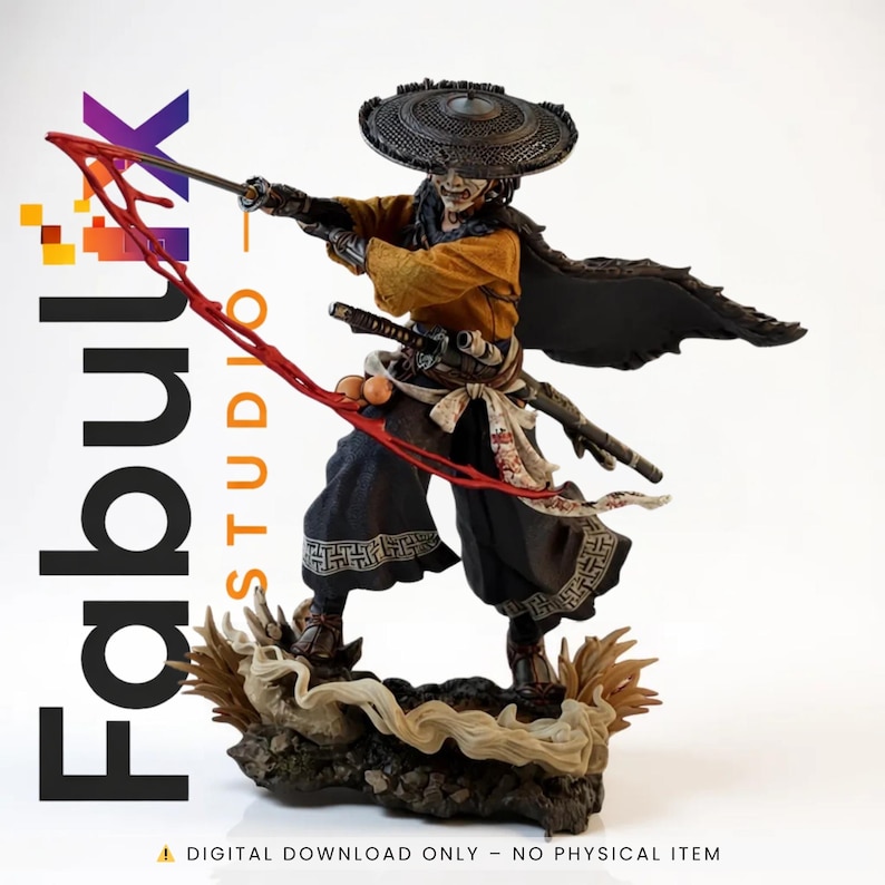 Atsu Ghost of Yotei STL samurai statue with dynamic katana slash