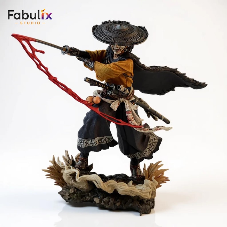 Atsu Ghost of Yotei STL samurai statue with dynamic katana slash