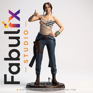 May include: A figurine of a woman in a distressed tank top and blue trousers, with a holster and a watch. The figure is on a circular base. The text "Fabulix Studio" is on the left side of the image. The text "DIGITAL DOWNLOAD ONLY - NO PHYSICAL ITEM" is at the bottom.