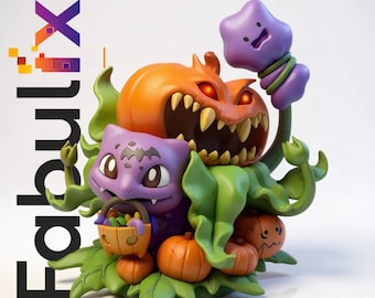 Cute Plant Monster Halloween Statue | Pumpkin Fantasy Creature | Digital 3D Model for Printing
