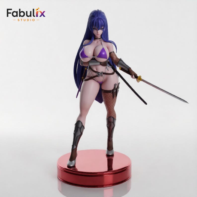 Akiyama Rinko anime resin STL model for 3D printing with SFW and NSFW collectible statue versions and katana design