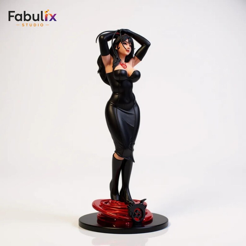 Elegant anime style female figure STL with gothic outfit details