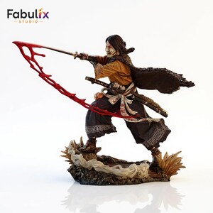 High-detail Atsu warrior 3D print model with straw hat