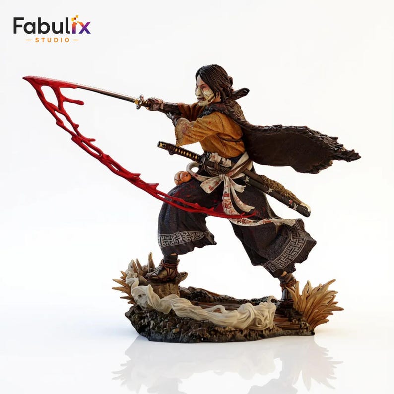 High-detail Atsu warrior 3D print model with straw hat
