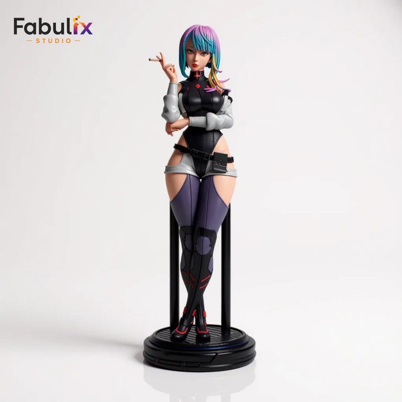 Three quarter view of Lucy STL file for 3D printing showing anime figure details and high quality resin collectible sculpt