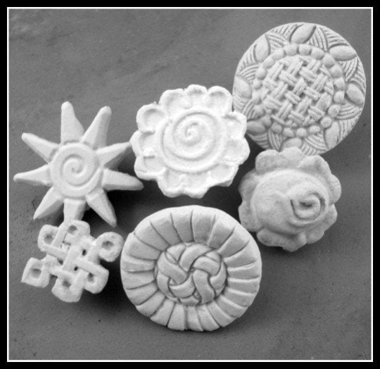 Keramik-Briefmarken - Bisque Ton Briefmarken - Handwerk Briefmarken - Muster-Werkzeug - (Satz von 6 neue gemusterte Briefmarken) (58)