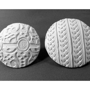 Round Pottery Stamp - Pattern maker for crafts -Handmade Bisque Stamps (Qty. 2) Clay Stamps, Ceramic Stamps  .- 1