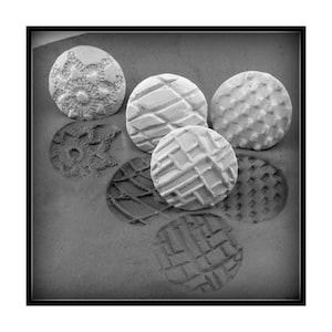 clay pattern stamps - pottery tool - round stamps - craft stamps -Set of 4 Patterned Bisque Clay Stamps -  - #  39