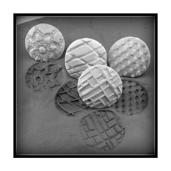 clay pattern stamps - pottery tool - round stamps - craft stamps -Set of 4 Patterned Bisque Clay Stamps -  - #  39