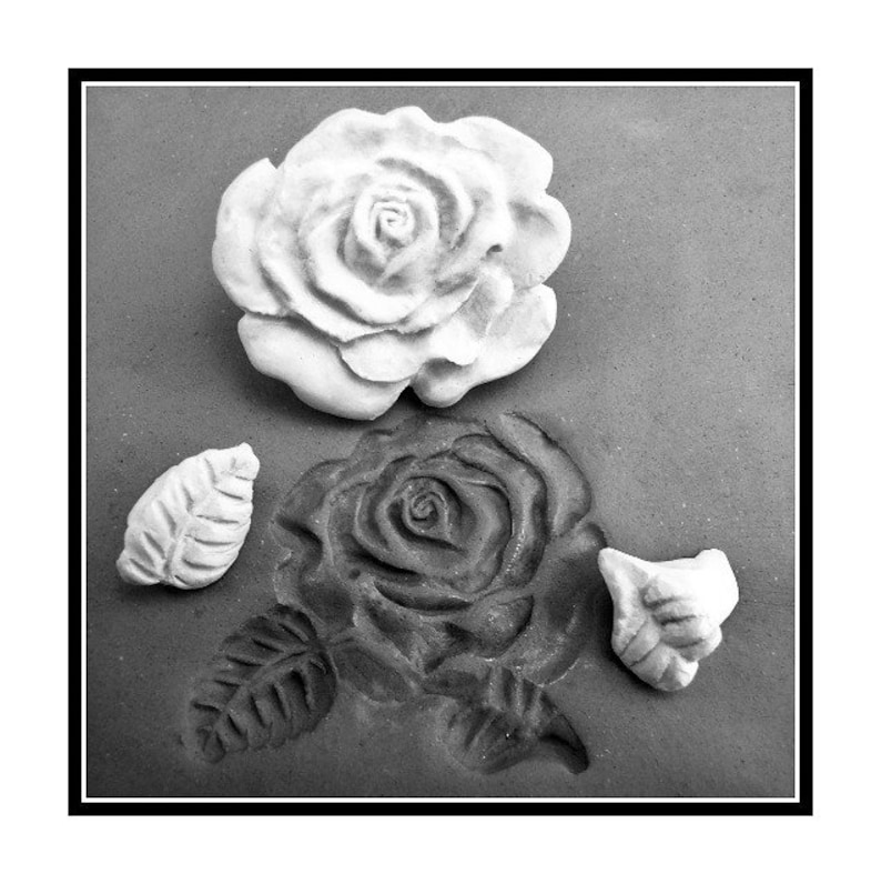 bisque Clay stamps, rose flower and leaves for stamping on sto bisque Clay stamps, rose flower and leaves for stamping on sto