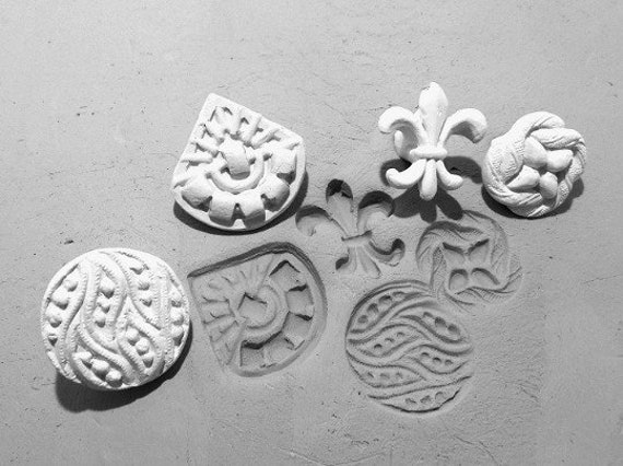 pattern tool - Bisque clay stamps crafting stamps # 309 pottery stamps set of 4 new patterned stamps
