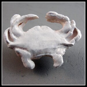Peut inclure: Une sculpture de crabe en céramique blanche avec des pinces détaillées et une finition lisse et mate.