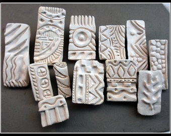 Bisque Patterned Stamps (Qty. 12) for pottery, polymer, PMC, play, fondant and more   # 82