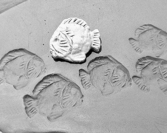 Hand Crafted ceramic stamp - tropical fish Hand carved clay stamp - textile pottery stamp - fish soap stamp -  ( 308 )