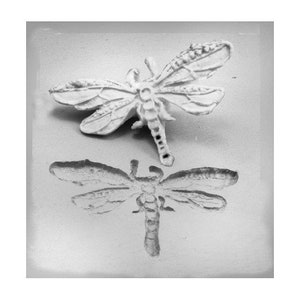 May include: A white silicone mold with two dragonfly designs. The mold is used to create decorative items.