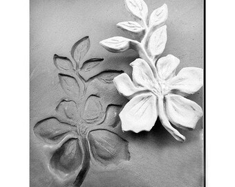 Bisque Clay Stamp,  Large Flower with Leaves  for stamping on stoneware clay, polymer clay, metal clay, crafts, and fondart foods ( 84 )