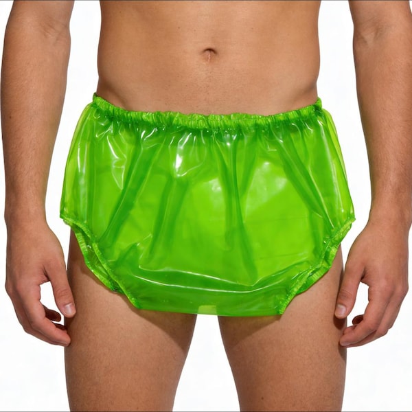 Green PVC Plastic Underpants - Waterproof High Waist Briefs