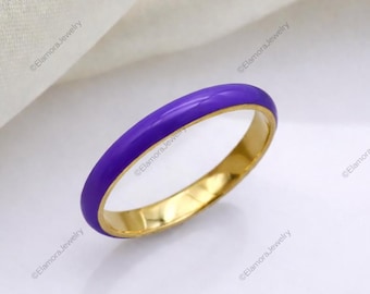 Bague en émail violet, argent sterling plaqué or, anneau en émail minimaliste