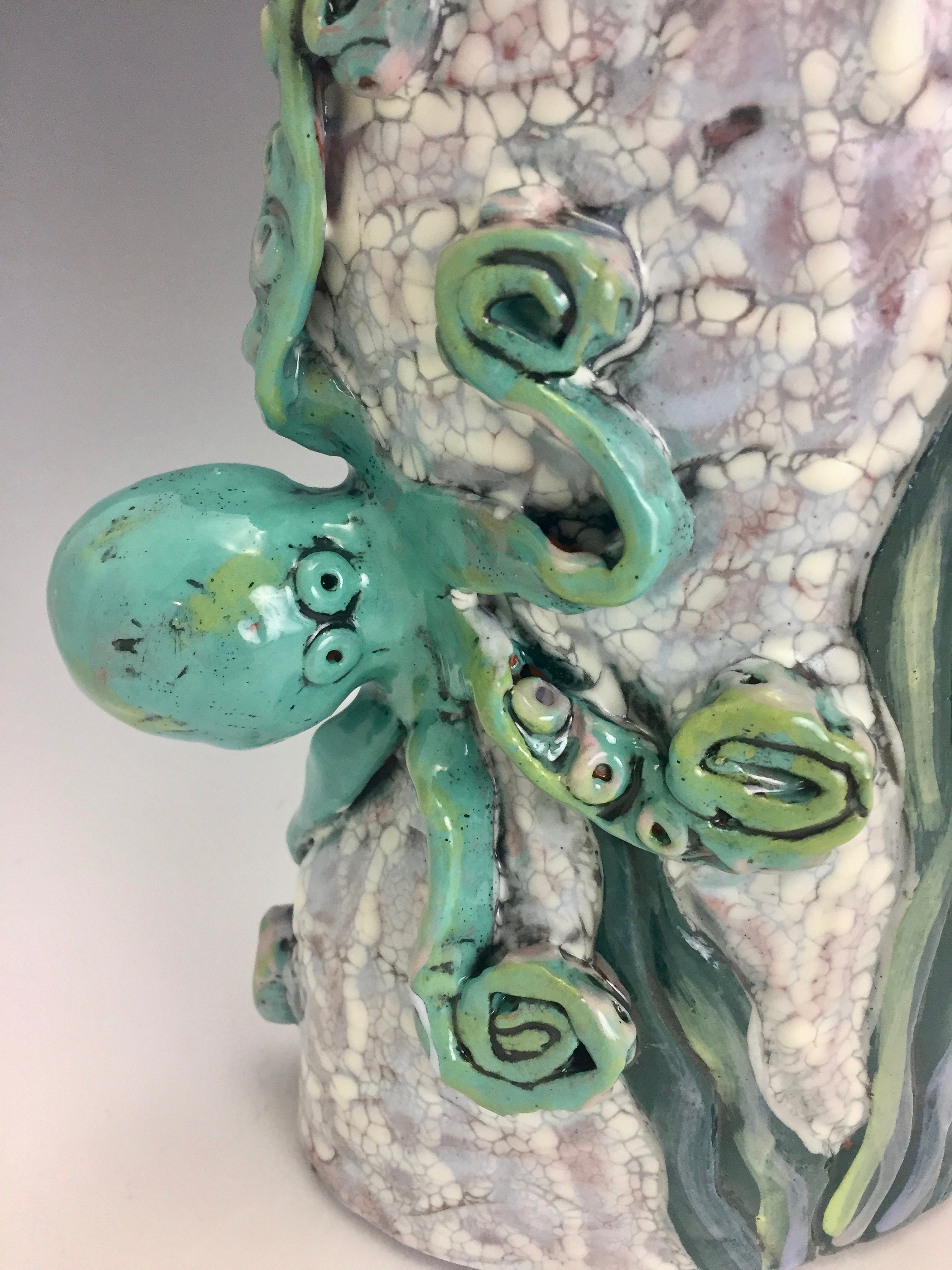 Two Octopus Handmade Ceramic Vase in White and Green 20 Ounces Etsy