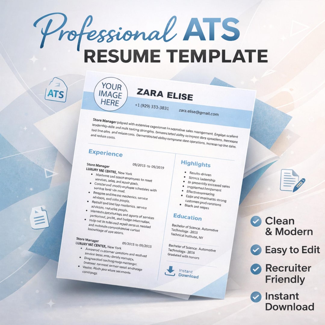 Professional ATS Resume Template 2026 | Customizable CV Template ...