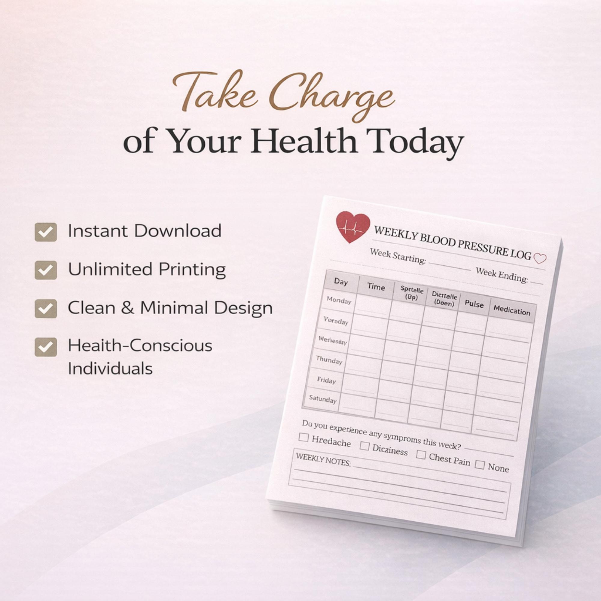 Blood Pressure Log Book Printable, BP Tracker PDF, Weekly Health ...