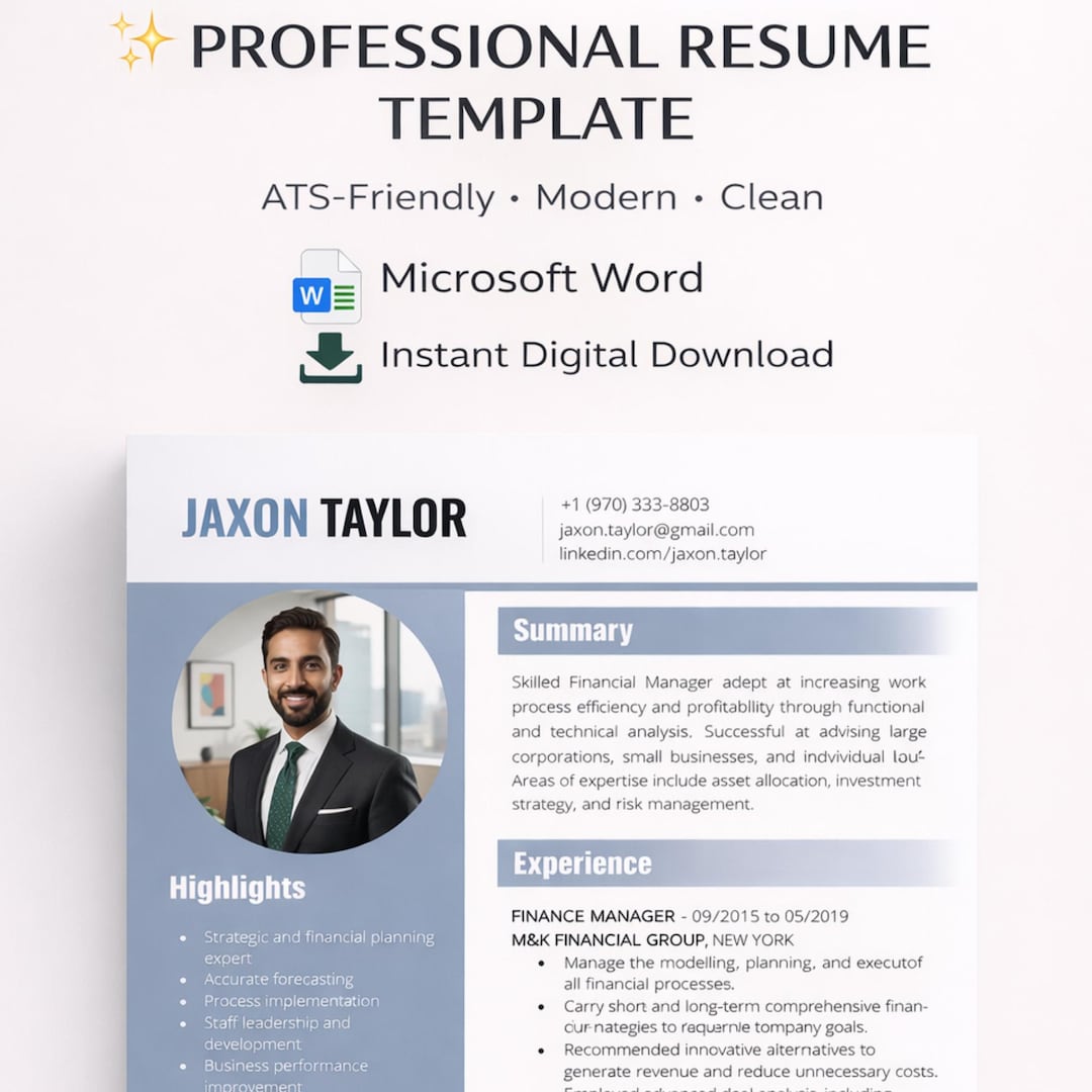 Clean Modern Resume Template 2026 | ATS Friendly CV for MS Word | Fully ...
