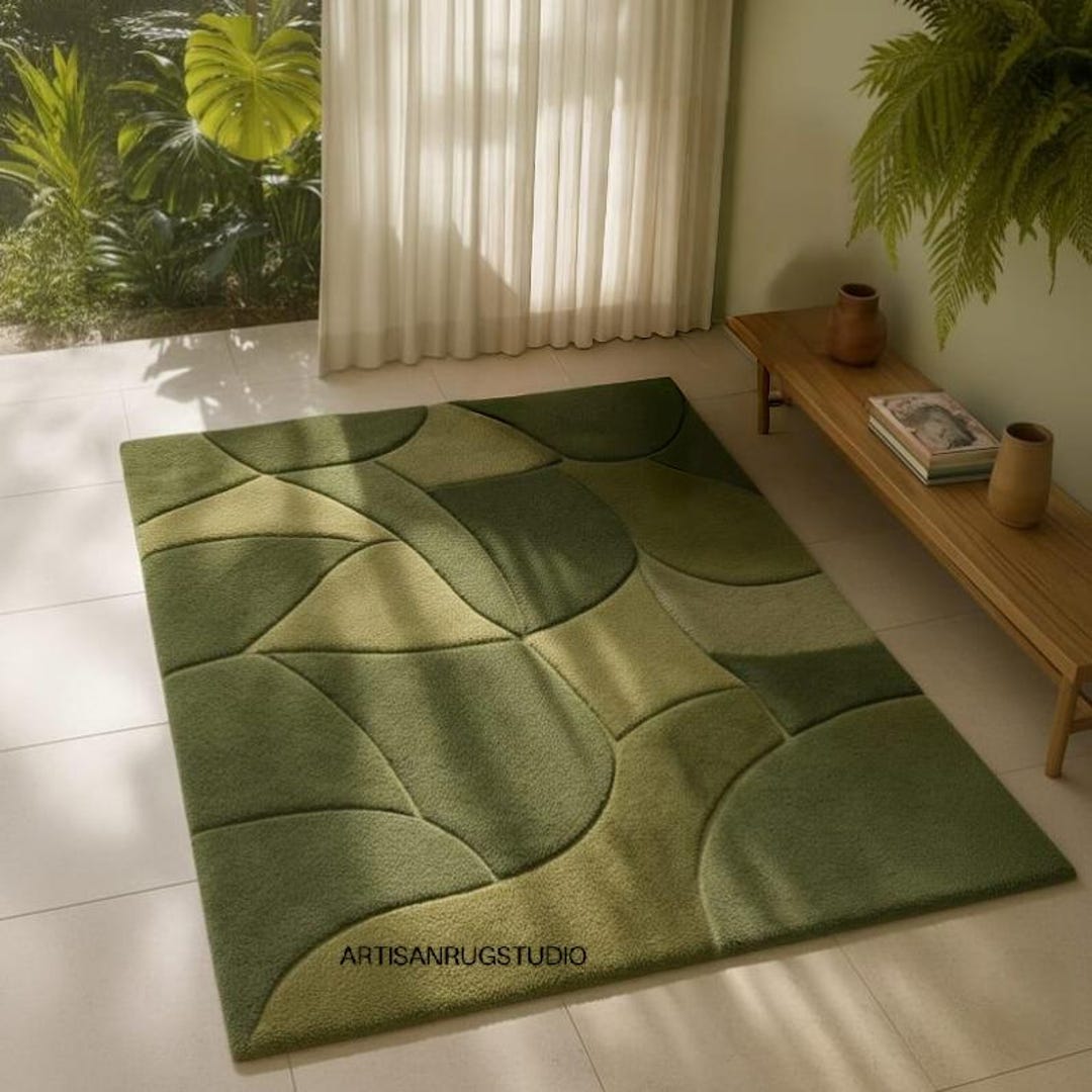 Olive Green Modern Rug – Abstract Geometric Area Rug, Handcrafted ...