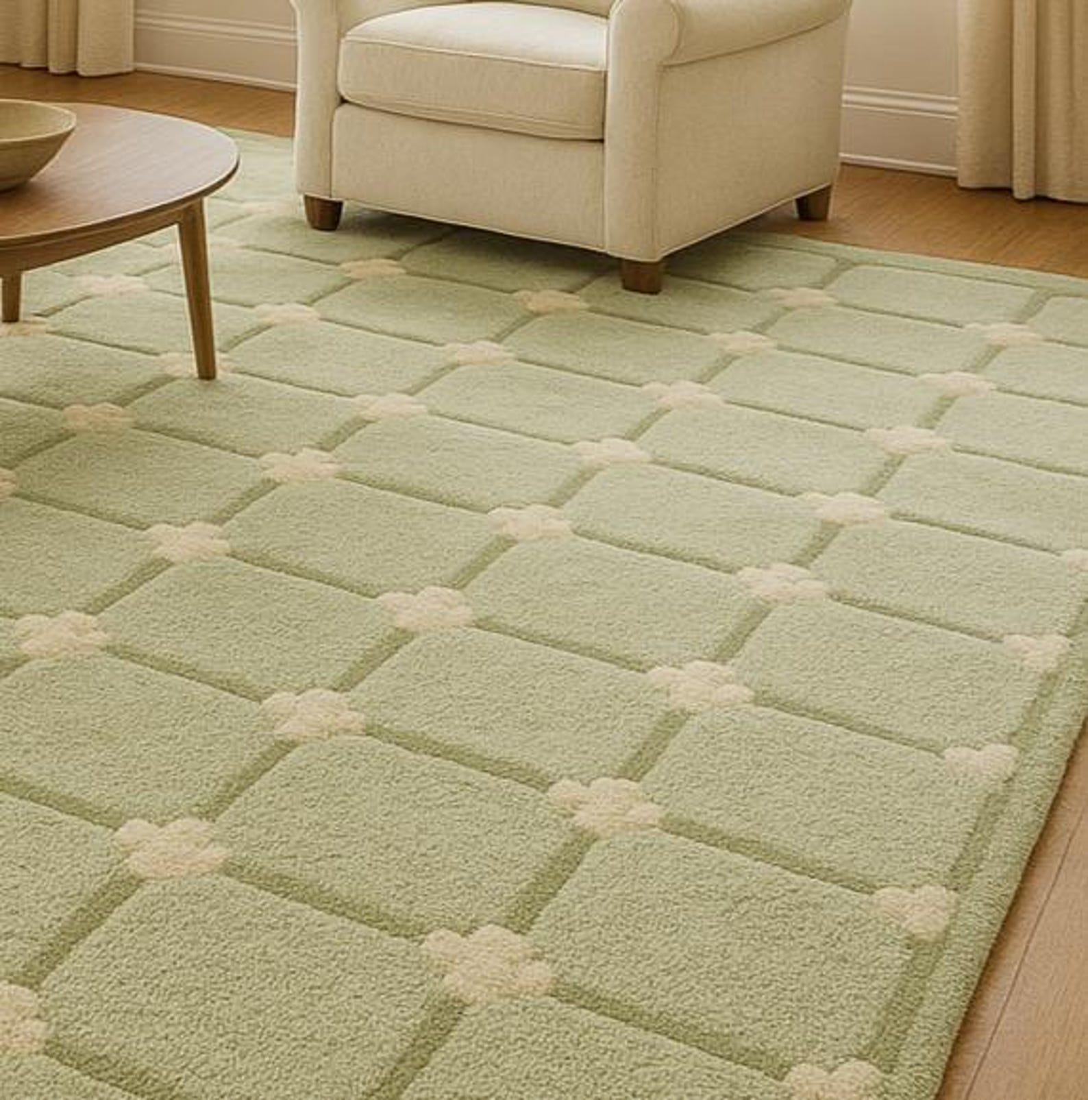 Sage Green Trellis Rug, Modern Geometric Wool Area Rug, Minimalist ...