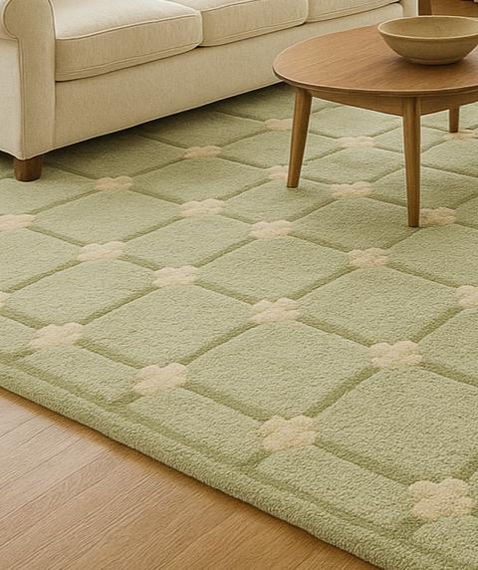 Sage Green Trellis Rug, Modern Geometric Wool Area Rug, Minimalist ...