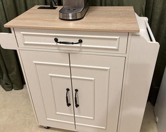Rolling Kitchen Island Cart with Power Outlet, Drop Leaf Storage Cabinet, Kitchen Organizer decor