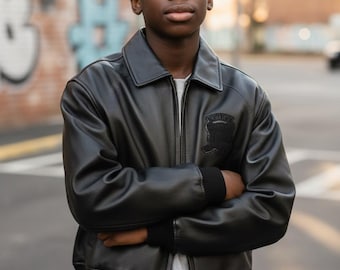 Chaqueta de aviador de cuero negro: chaqueta bomber de cuero genuino premium, abrigo clásico estilo motociclista, chaqueta de cuero Avirex