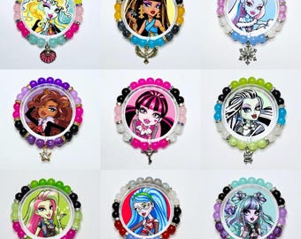 Pulseira de berloques com miçangas inspirada em Monster High | Joias góticas da amizade estilo anos 2000