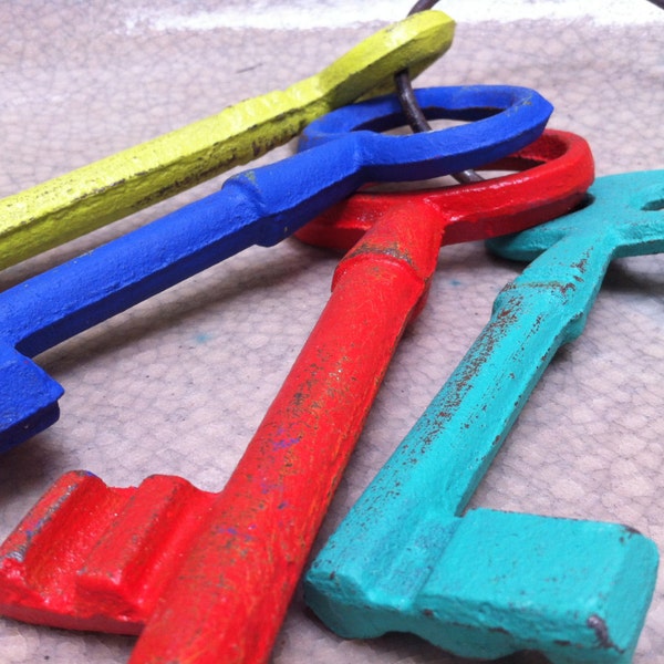 Bright Metal Keys,  Funky and Unusual Decor, Cast Iron Wall Decor, Something Different