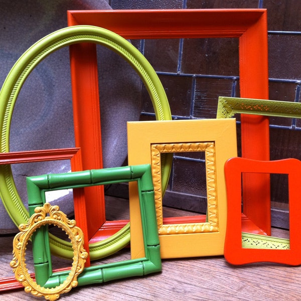 Vintage Frames, Lime, Pinocchio, Funky Home Decor, Bright Frames, Upcycled