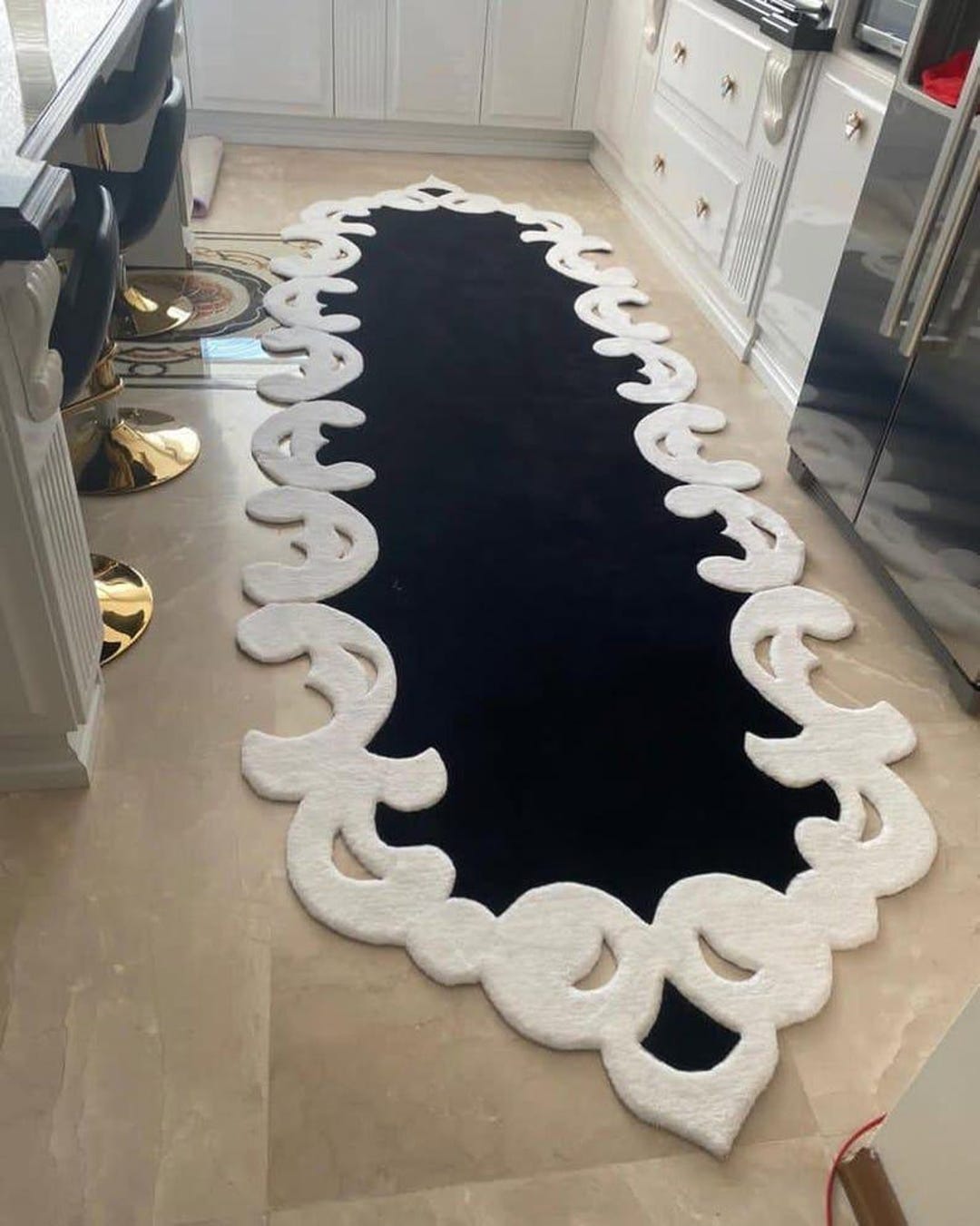 Hand Rummer Hand Tufted Wool Runner Rug | Black & White Modern Design - Etsy