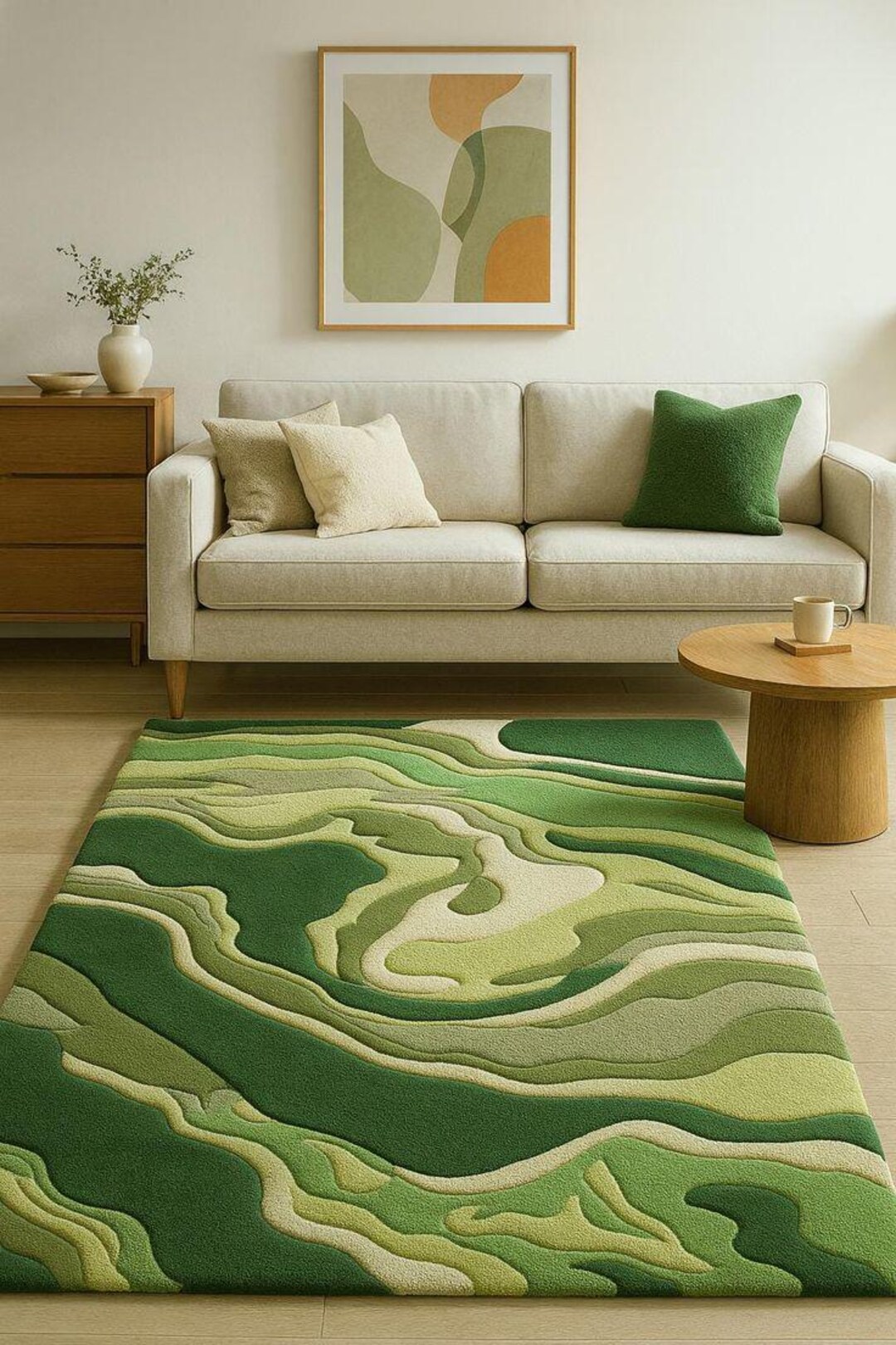 Patterned Green Rug Abstract Design Hand Tufted Wool Area Rug – Green Abstract Wave Pattern - Etsy