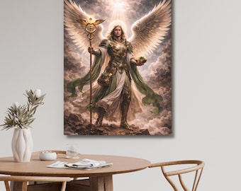 Arte de pared en lienzo del Arcángel Rafael, decoración del ángel de San Rafael, ángel sanador cristiano, regalo religioso para el hogar