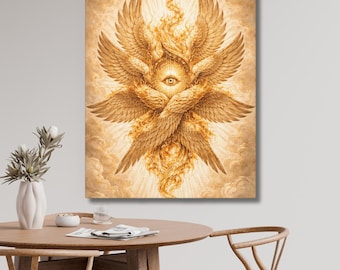 Arte mural en lienzo de serafines, decoración religiosa de ángeles bíblicos, arte mural espiritual cristiano celestial para el hogar.