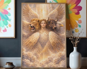Arte mural digital de ángel querubín, imagen bíblica para imprimir, decoración cristiana espiritual para el hogar.