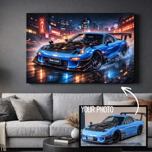 Custom Anime Car Portrait, Japanese JDM Style Wall Art, Personalized Car Photo Print, Car Lover Gift for Him, Her Dad Husband,