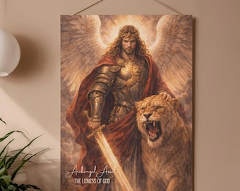 Arte mural en lienzo del Arcángel Ariel, decoración cristiana de ángeles, pintura bíblica de ángeles, decoración religiosa espiritual de pared.