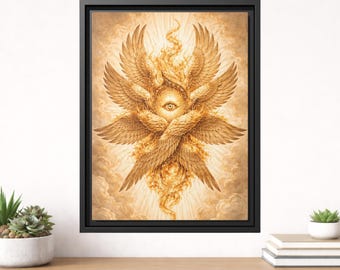 Cuadro en lienzo enmarcado de Serafines Dorados, decoración bíblica de ángeles, arte mural religioso cristiano, pintura de ángeles celestiales.