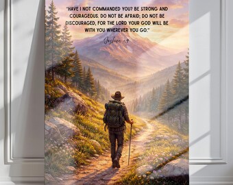 Joshua 1:9 Bible Verse Canvas Wall Art, Be Strong and Courageous Motivational Scipture Decor, Christian Gift