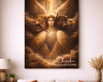 Cuadro de querubines en lienzo, decoración de hombre, león, buey y águila, arte bíblico de ángeles, decoración de pared de las cuatro criaturas vivientes